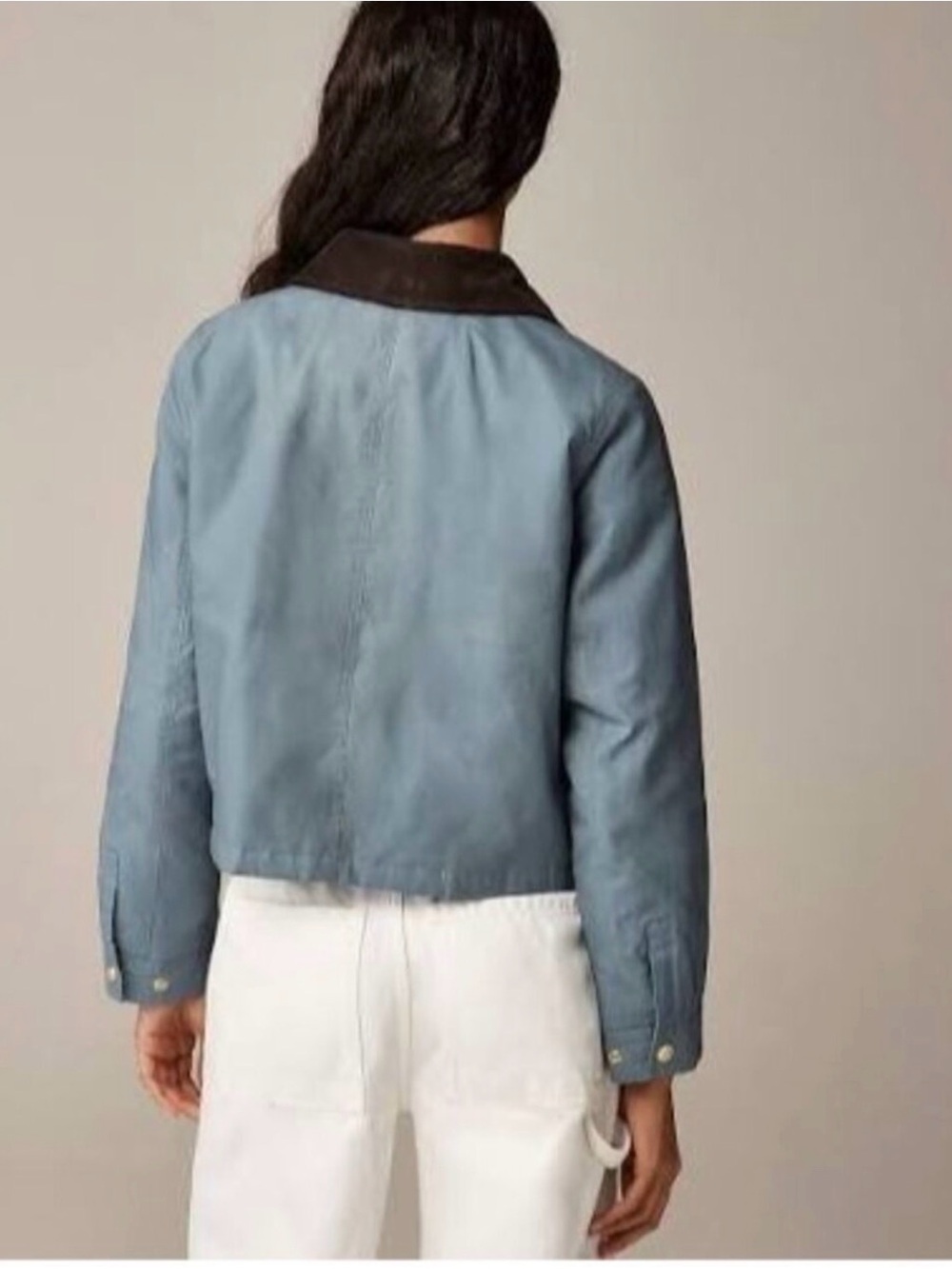 NWT J. Crew Short Barn Jacket in Cloudy Blue English Ripstop Corduroy Trim XS - Picture 2 of 8